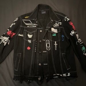 Custom Fashion Jeans Vogue Style Jean Jacket Black Distressed (M)